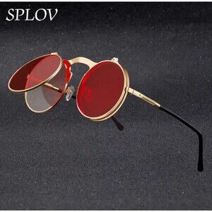 Vintage Steampunk Flip Sunglasses Retro Round Metal Sun Glasses